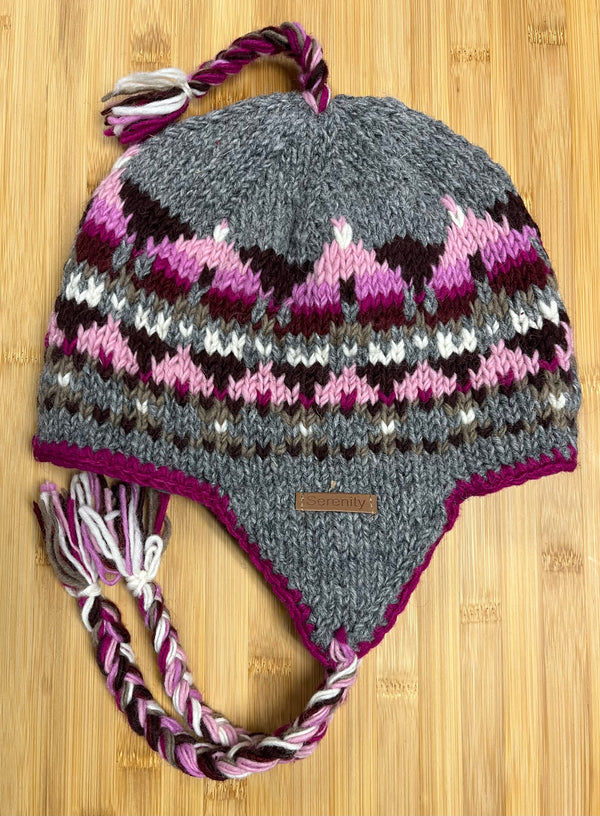 Sherpa Hat with Ear Flaps, Heavy Wool Fleece Lined - Multicolor Design