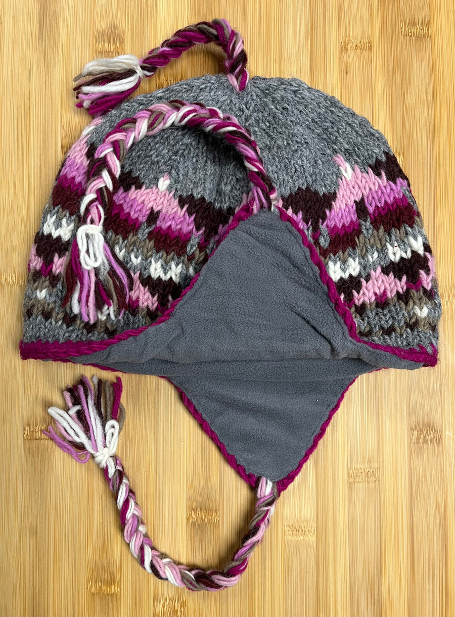 Sherpa Hat with Ear Flaps, Heavy Wool Fleece Lined - Multicolor Design