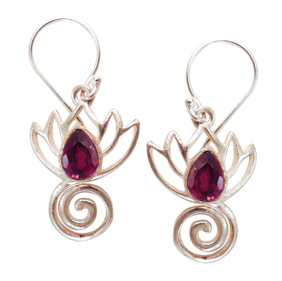 Lotus Swirl Earrings with Healing Stone - Sterling Silver