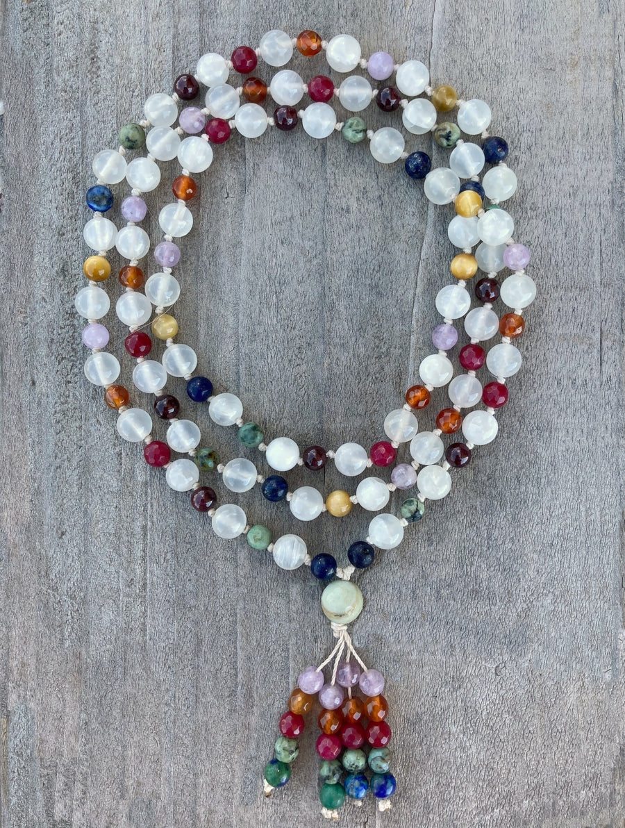 Angels Prayer's Chakra Selenite Mala 108 Knotted Prayer Beads