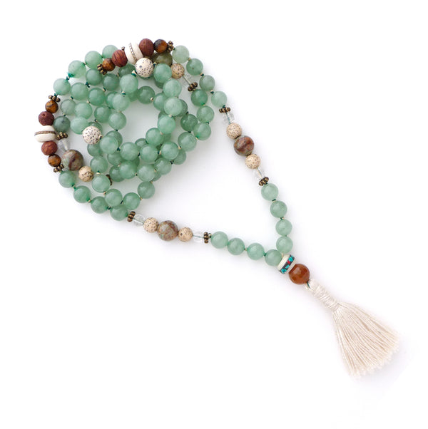 White Tara Mala - Green Garnet, Aventurine & Agate