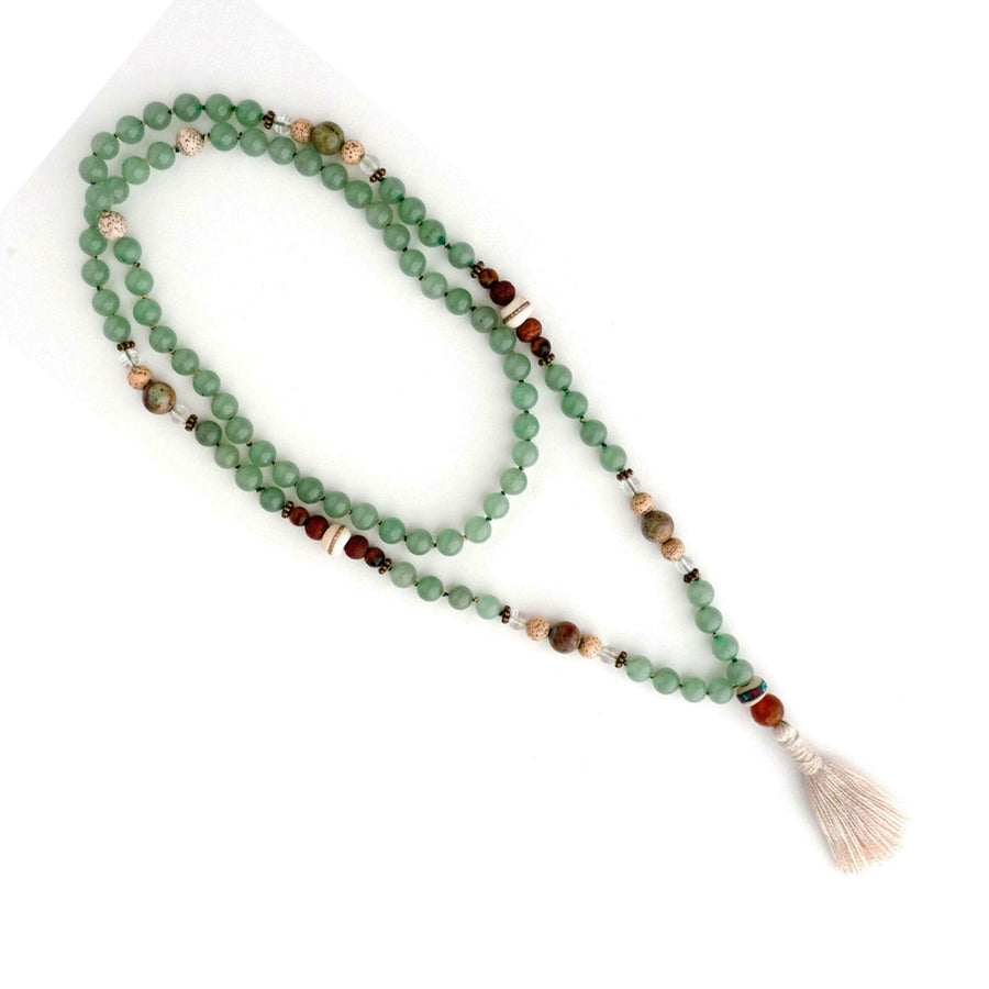 White Tara Mala - Green Garnet, Aventurine & Agate