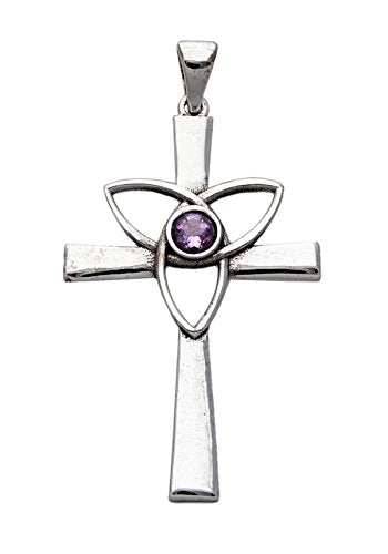 Celtic Cross Trinity Sterling Silver Pendant with Healing Stone