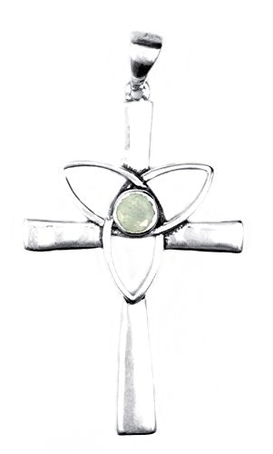 Celtic Cross Trinity Sterling Silver Pendant with Healing Stone