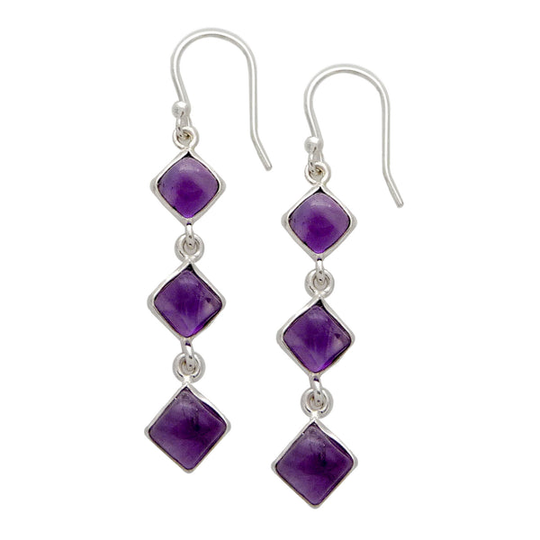 Square Crystal Drop Earrings  - Sterling Silver