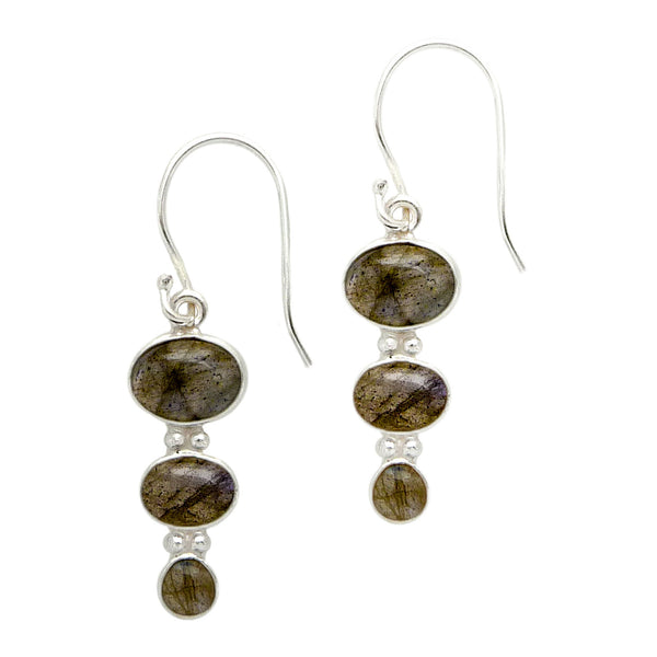 Oval Crystal Drop Earrings  - Sterling Silver