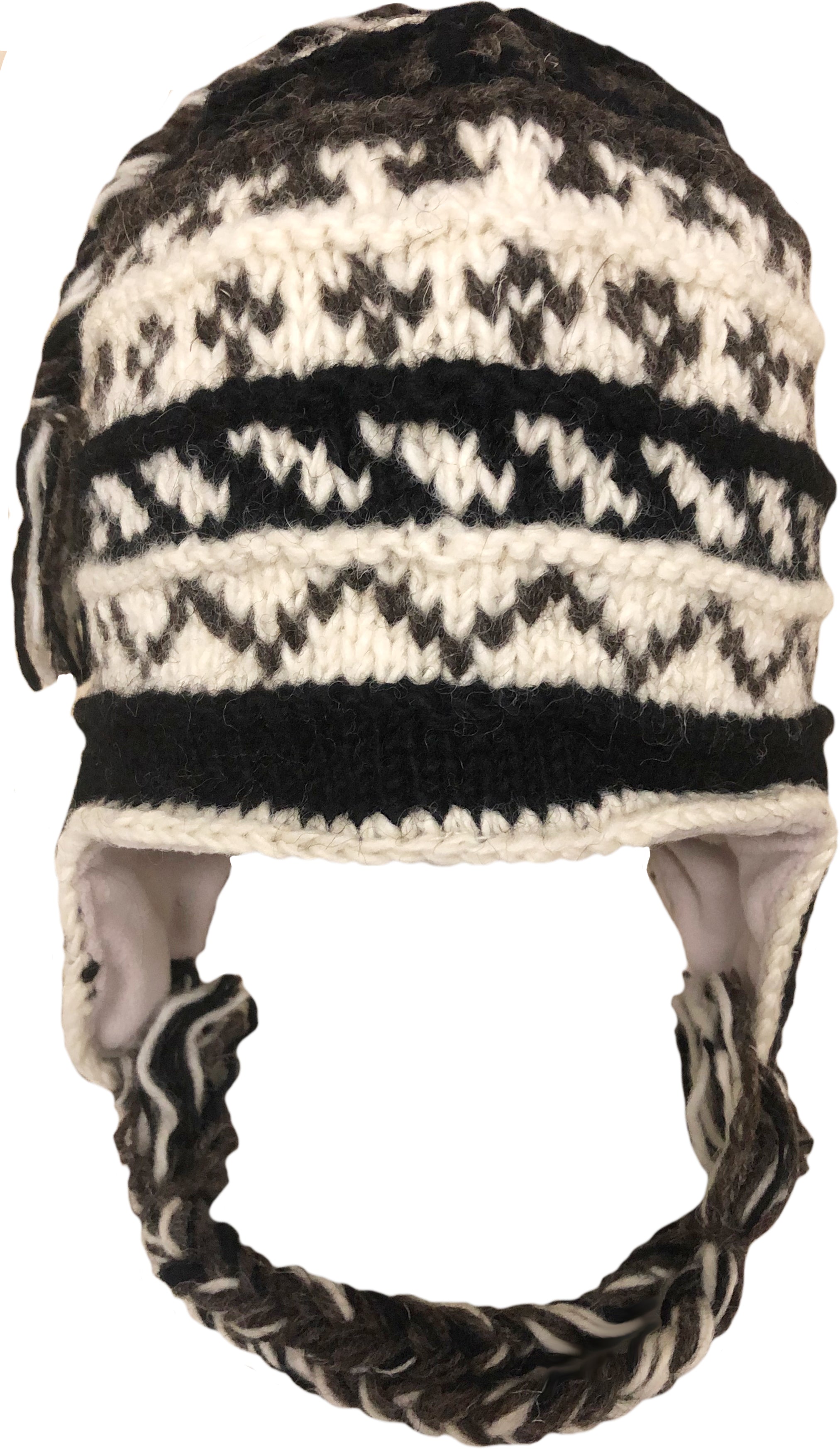 Sherpa Hat with Ear Flaps, Heavy Wool Fleece Lined - Zig Zag Design