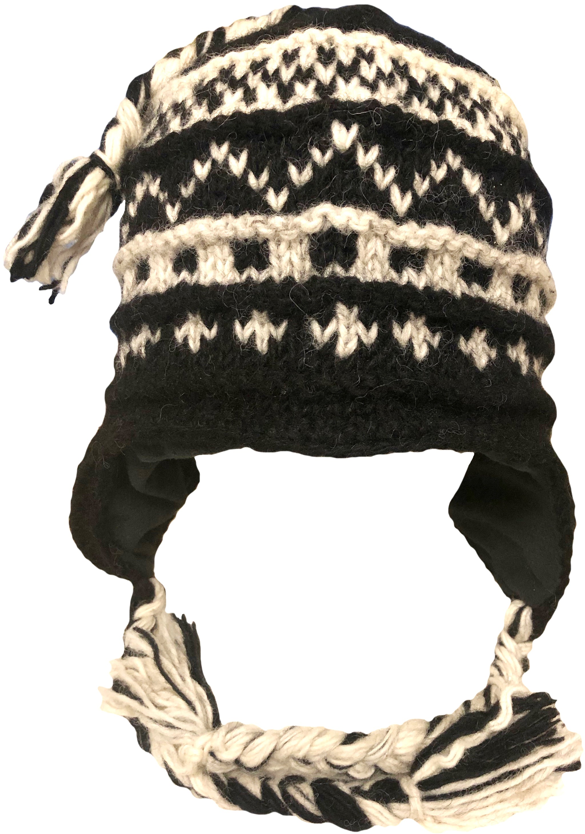 Sherpa Hat with Ear Flaps, Heavy Wool Fleece Lined - Zig Zag Design