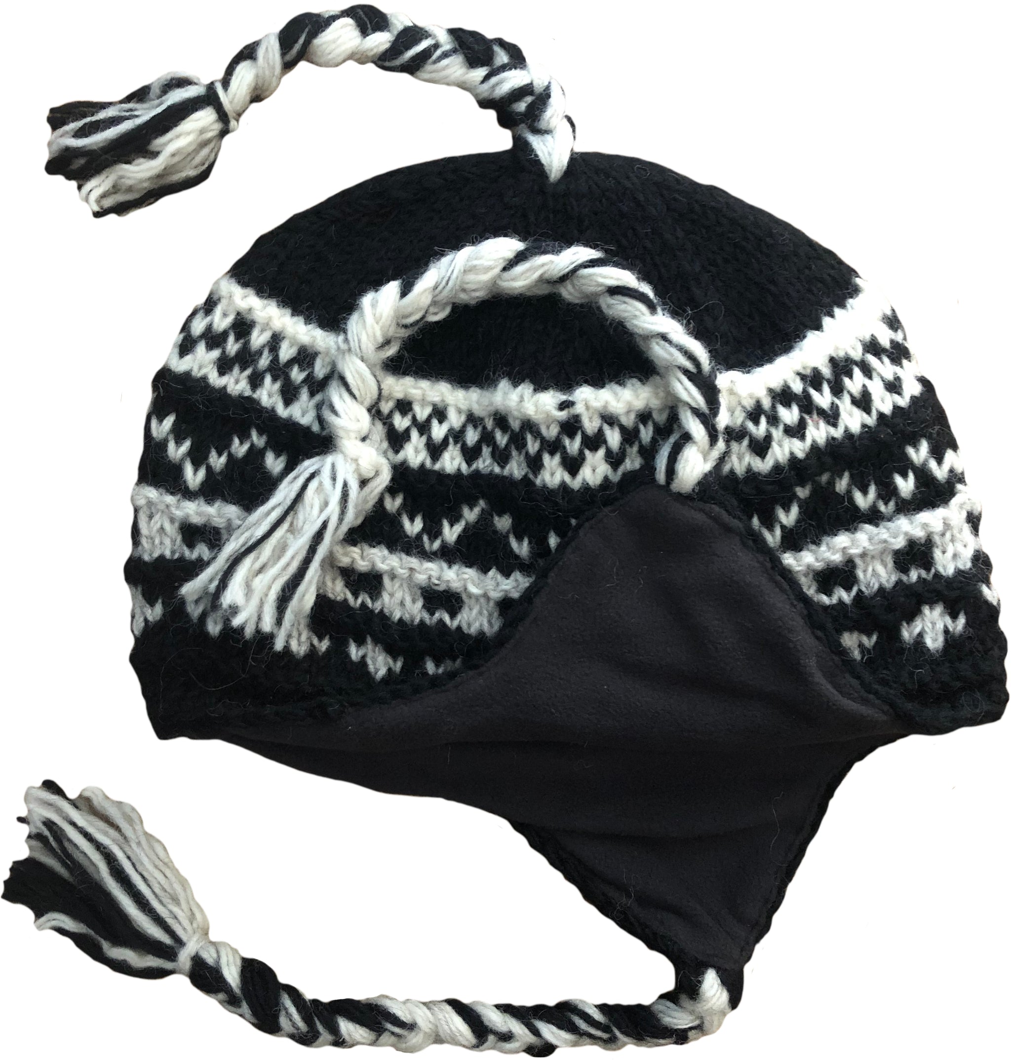 Sherpa Hat with Ear Flaps, Heavy Wool Fleece Lined - Zig Zag Design