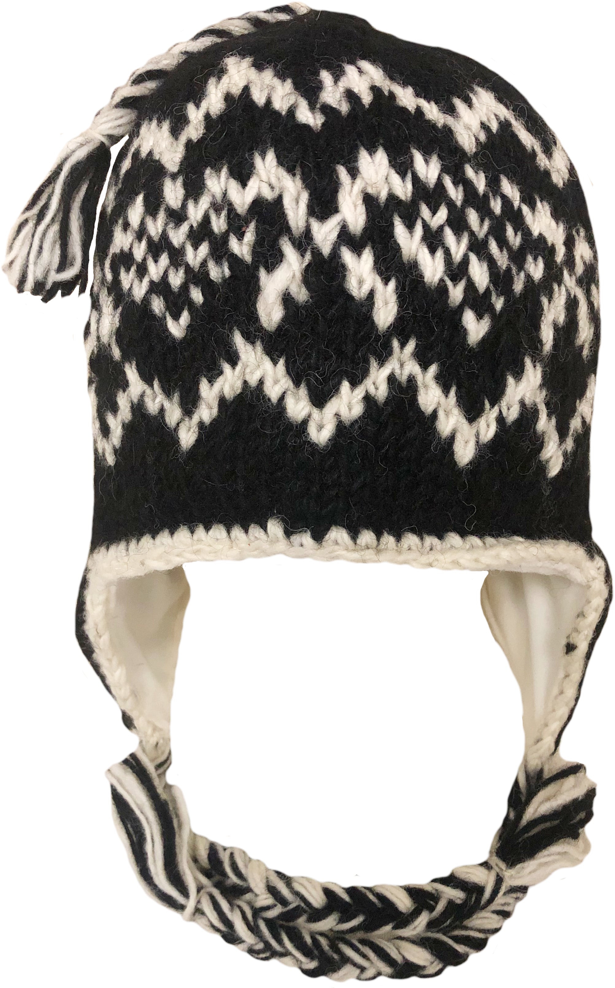 Sherpa Hat with Ear Flaps, Heavy Wool Fleece Lined - Diamond Design