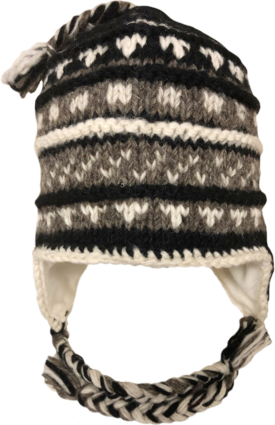 Sherpa Hat with Ear Flaps, Heavy Wool Fleece Lined - Zig Zag Design
