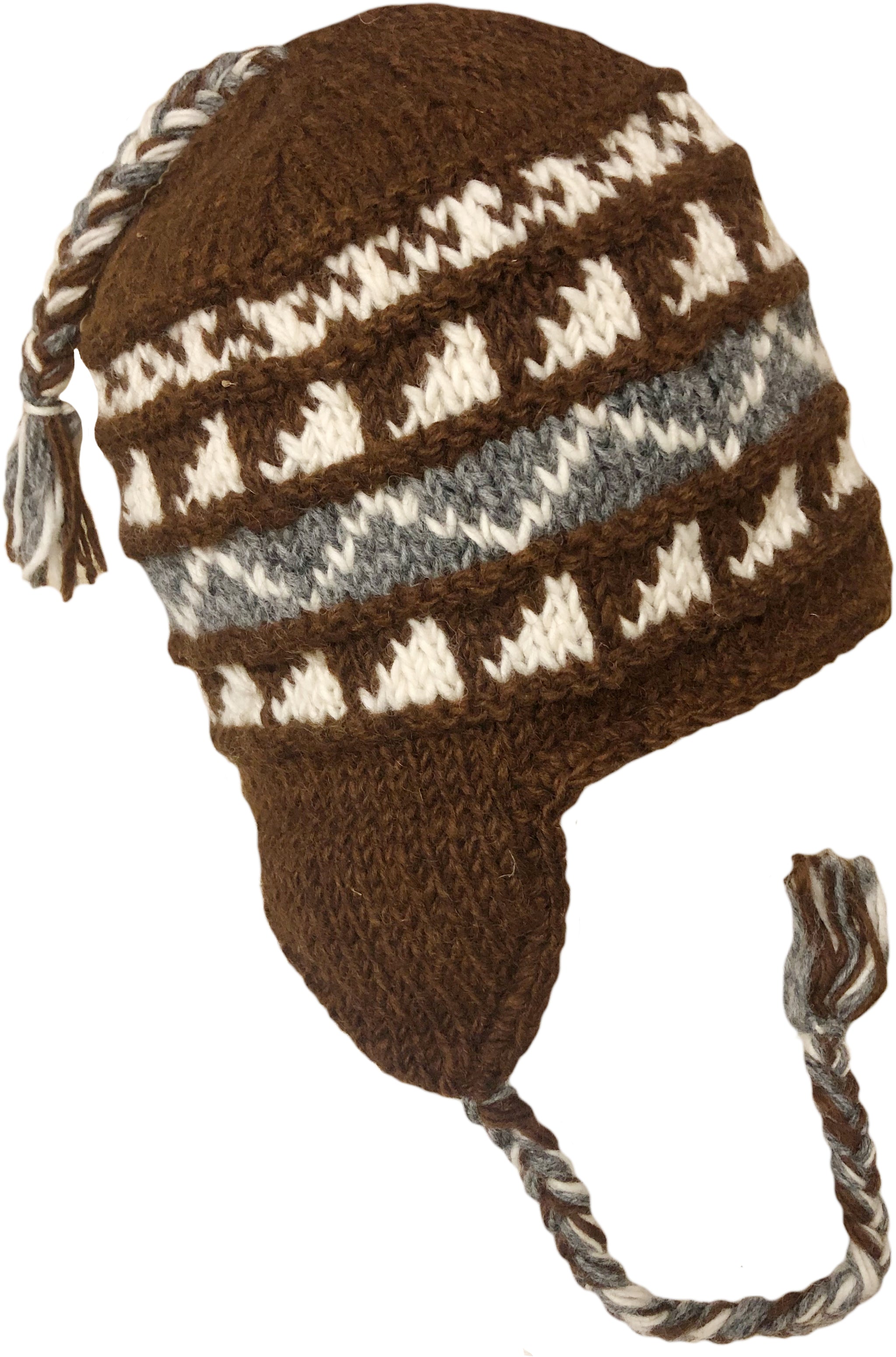 Sherpa Hat with Ear Flaps, Heavy Wool Fleece Lined - Zig Zag Design