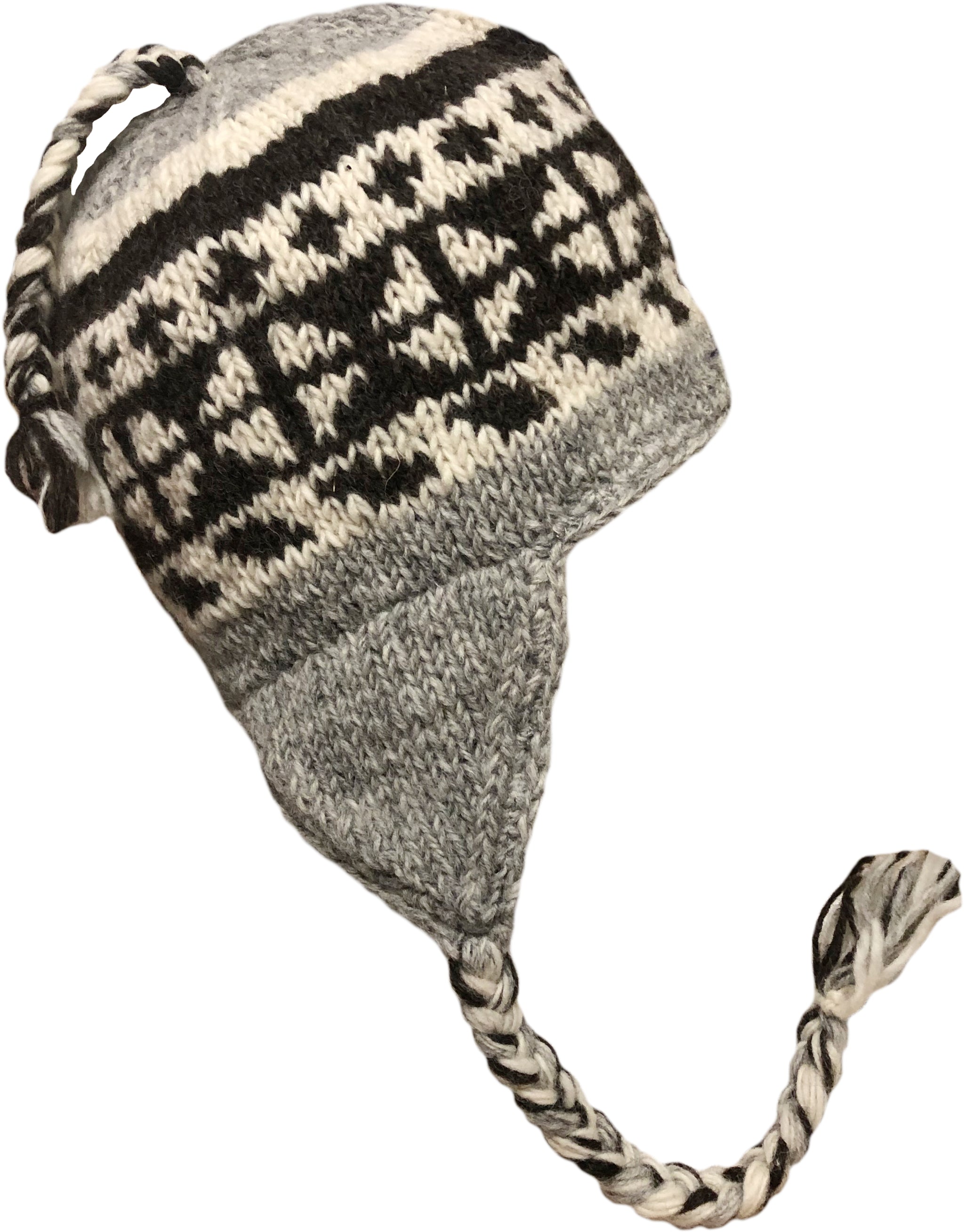 Sherpa Hat with Ear Flaps, Heavy Wool Fleece Lined - Diamond Design