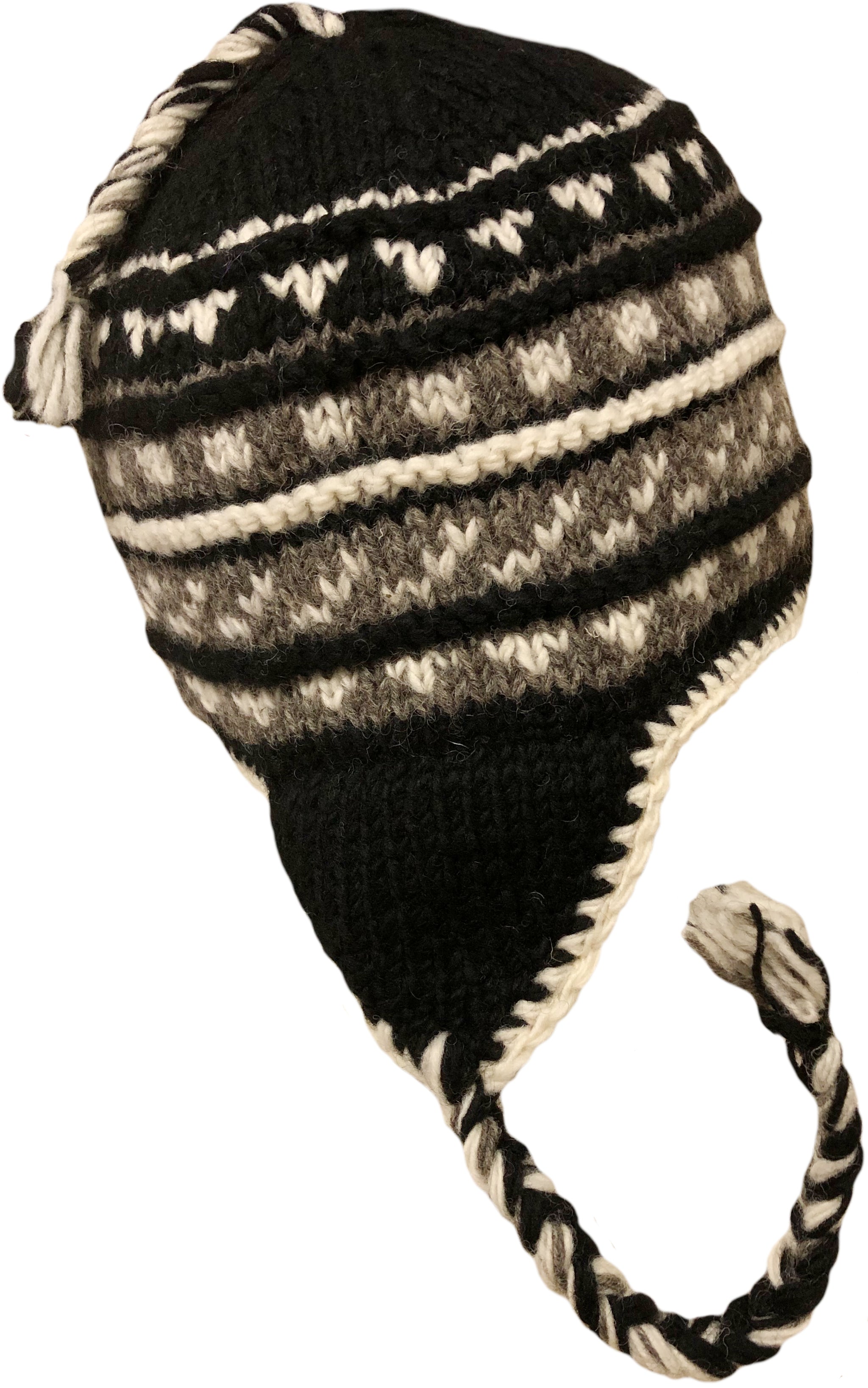Sherpa Hat with Ear Flaps, Heavy Wool Fleece Lined - Zig Zag Design