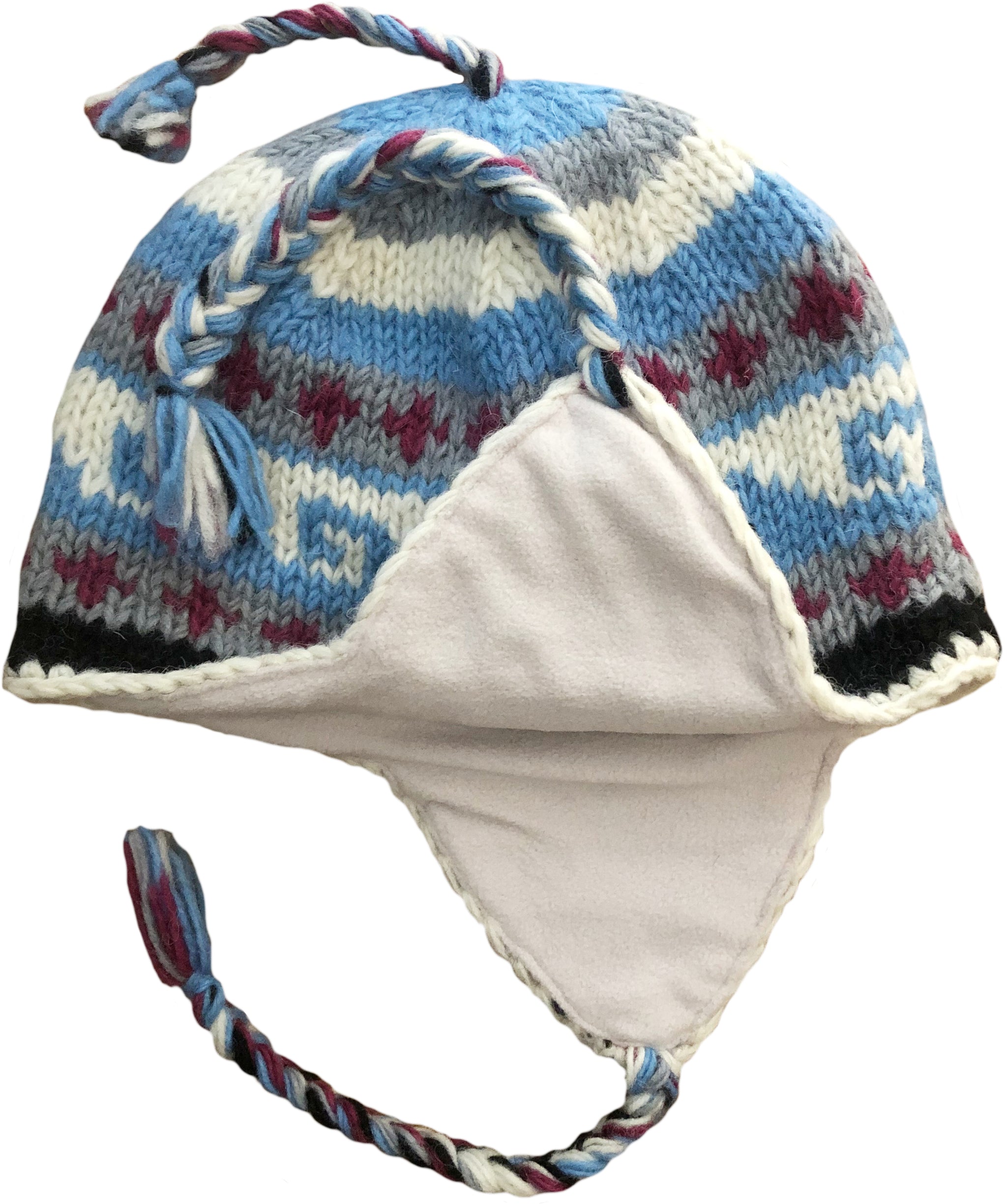 Sherpa Hat with Ear Flaps, Heavy Wool Fleece Lined - Wave Design