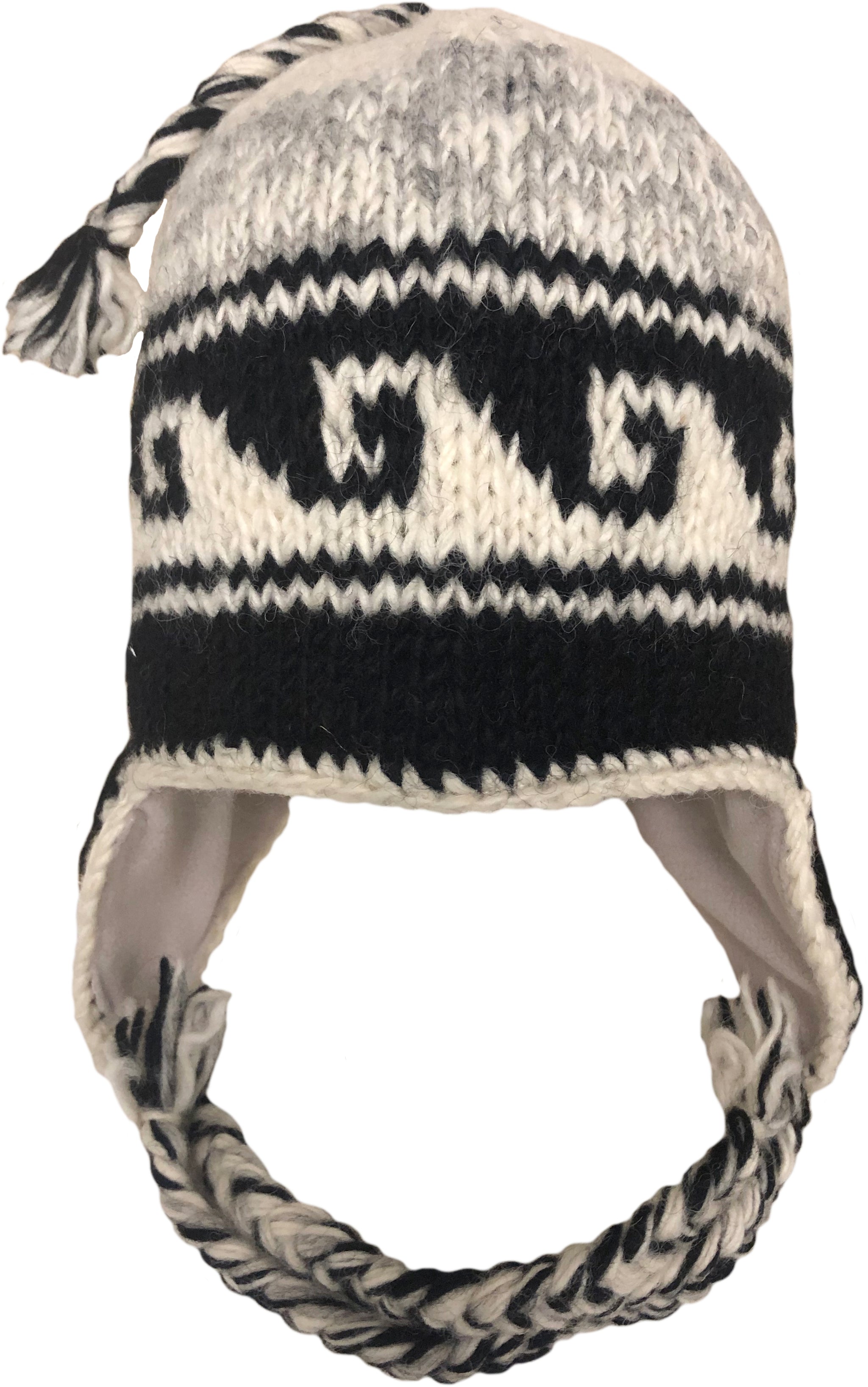 Sherpa Hat with Ear Flaps, Heavy Wool Fleece Lined - Wave Design