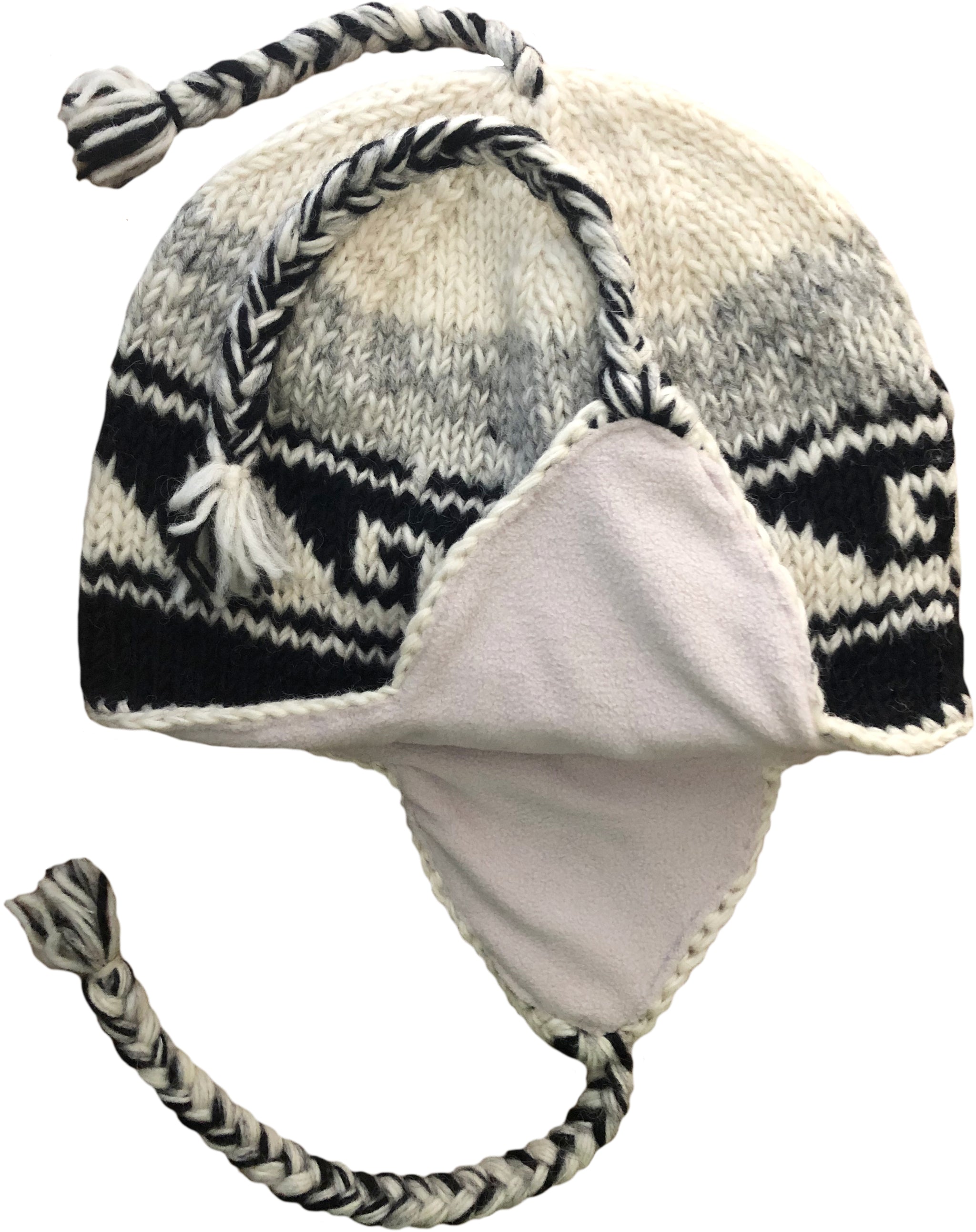 Sherpa Hat with Ear Flaps, Heavy Wool Fleece Lined - Wave Design