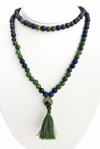 Medicine Buddha Mala - Green Garnet, Aventurine, Lapis & Agar (Aloe) Wood
