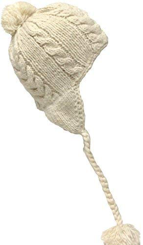 Sherpa Hat with Ear Flaps, Heavy Wool Fleece Lined - Cable Design