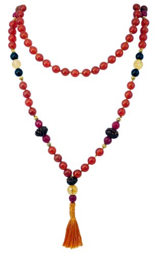 Hanuman Hand Knotted Mala - Carnelian, Garnet, Agate, Citrine, Bodhi Seed & Black Onyx Beads