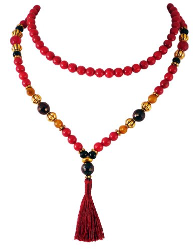 Lakshmi Mala - Red Coral, Garnet, Citrine, Tiger's Eye & Black Onyx Beads