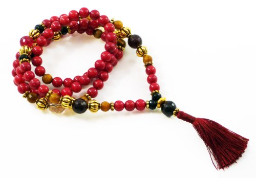 Lakshmi Mala - Red Coral, Garnet, Citrine, Tiger's Eye & Black Onyx Beads