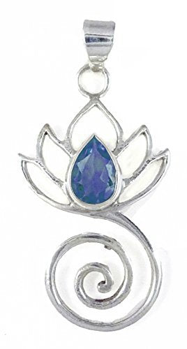 Lotus Flower Swirl Pendant Healing Stone Sterling Silver