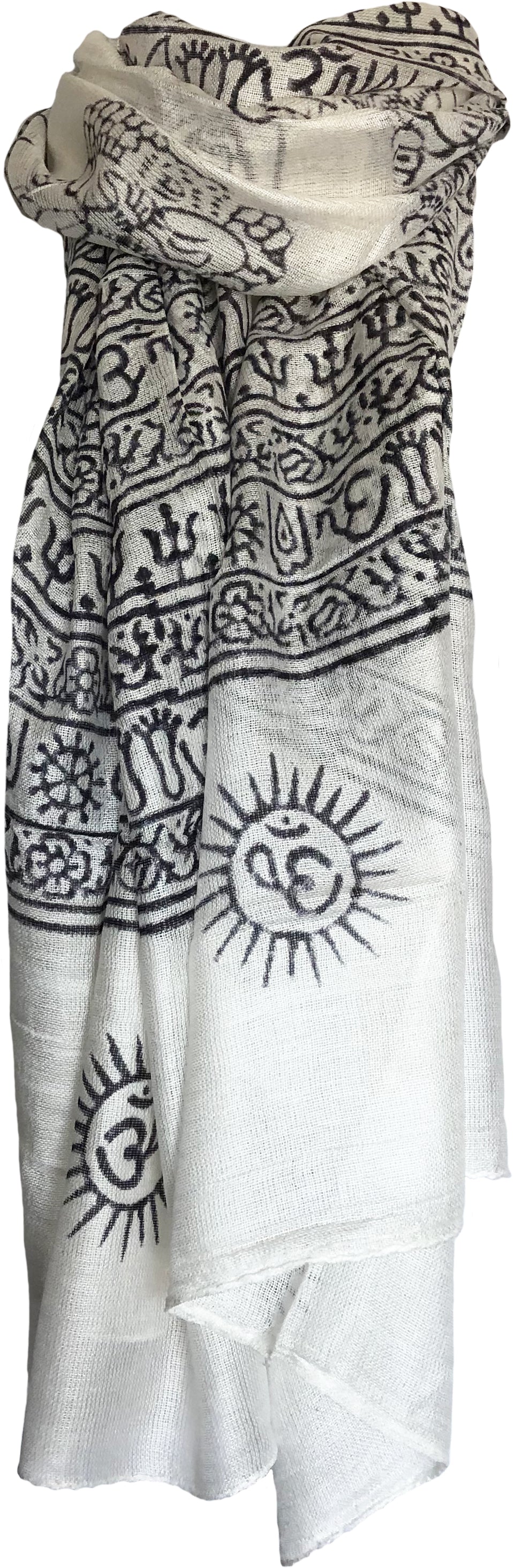 Om Mantra Hand Block Printed Prayer Scarf