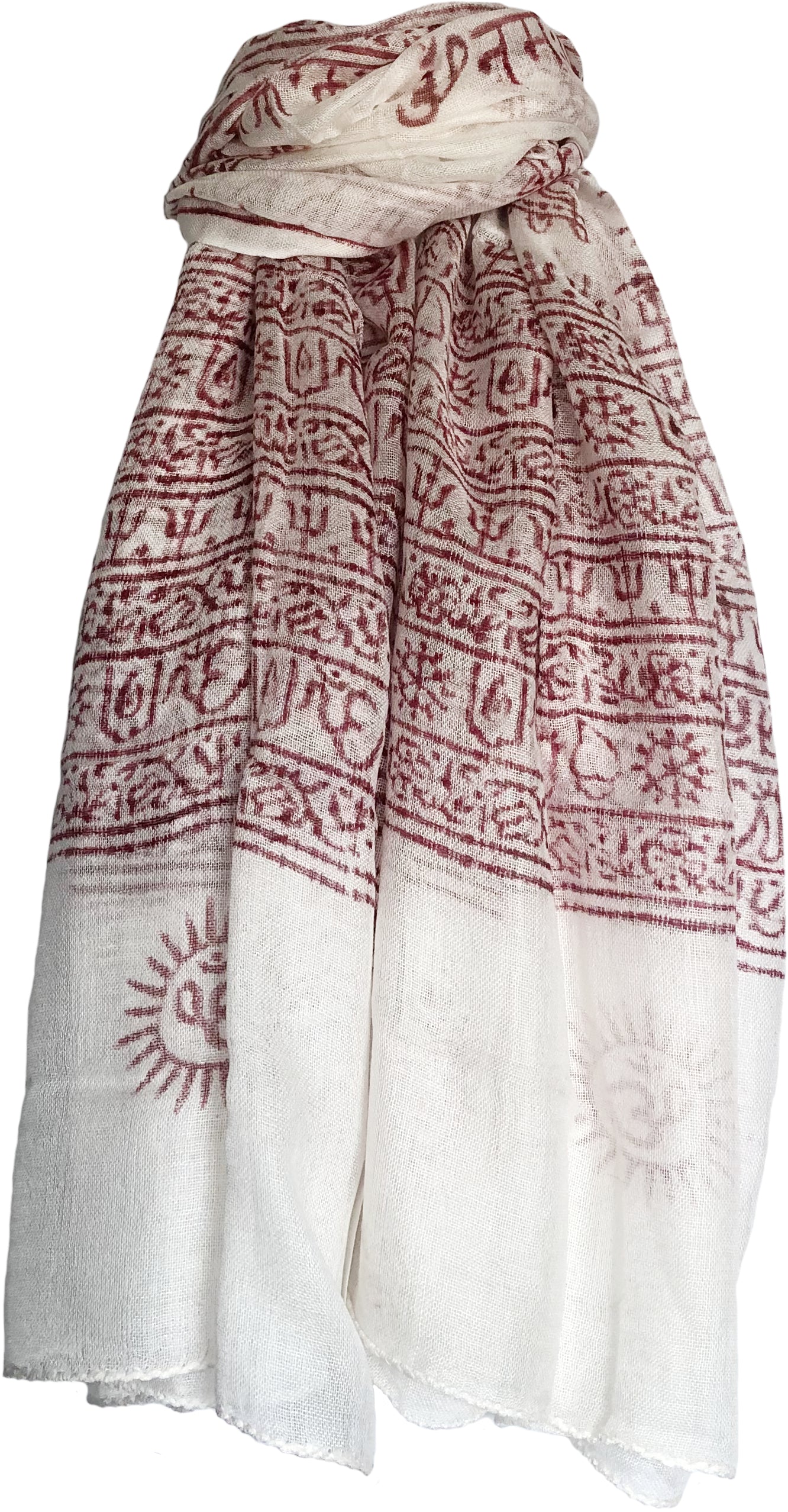 Om Mantra Hand Block Printed Prayer Scarf